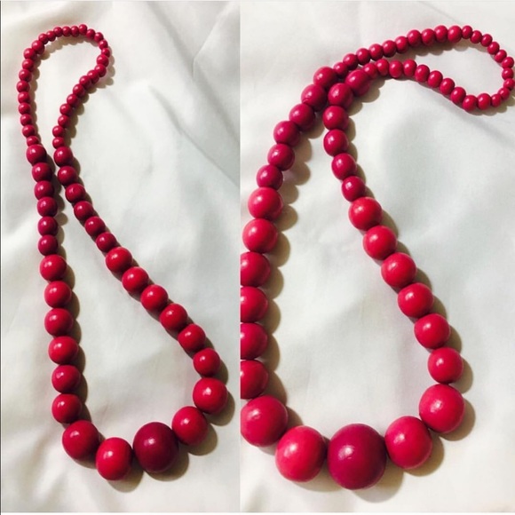 2000s y2k Chunky Wood Hot Pink Beaded Necklace - Picture 1 of 1